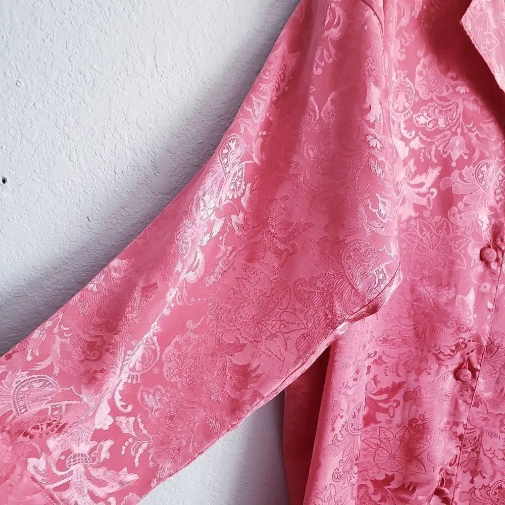 VINTAGE Gold Label Victoria's Secret Pink Satin Buttondown Sleep Shirt